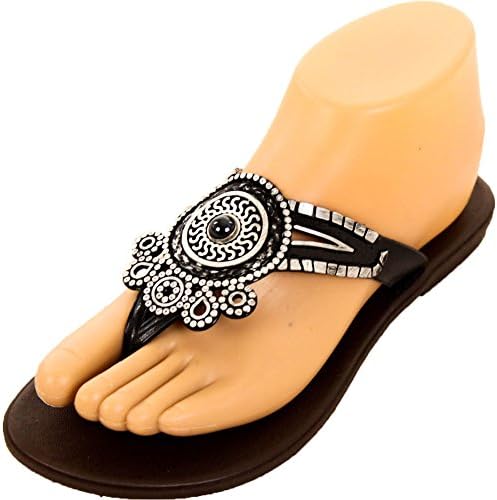 Sandal King Women's Medallion Black Gladiator Sandals 5 B(M) US