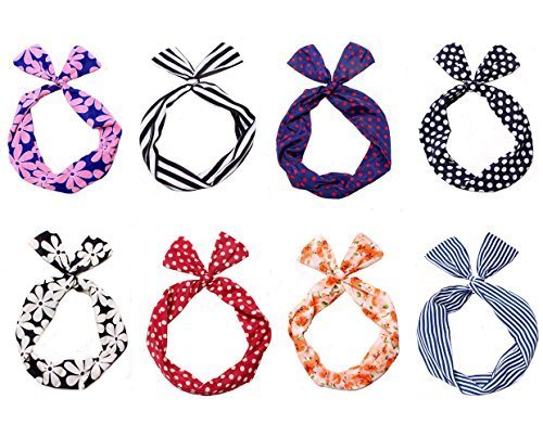 Elife Pack of 8 Wired Hair Tie Twist Bow Headband Headwear Scarf Wrap Accessory Lot for Lady Girls Women