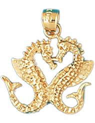 Dazzlers Solid 14 karats gold Double Seahorse Dimensional Charm Pendant Available in three colors from jewelsberry (weights: 2.6 grams only)