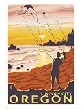 Beach & Kites, Lincoln City, Oregon Artists Giclee Poster
Print, 12x16