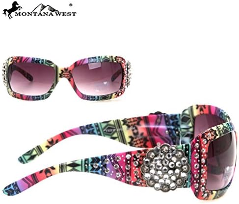 (B43-2)Montana West Floral Concho With Aztec Print Sunglasses-SGS22A (Color3, Black)