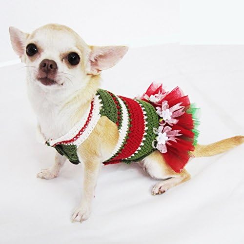 Pet Tutu Dresses Christmas Cute Dog Clothing Handmade Crochet Cotton Red Green White Elf Santa Clause Cute Puppy Clothes Chihuahua Dress Df9 By Myknitt - Free Shipping (XS)