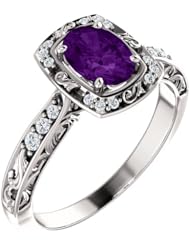 Platinum 7.00x5.00mm Oval Cut Amethyst and Diamond Ring -- LIFETIME WARRANTY