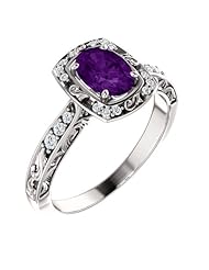 18K White Gold 7.00x5.00mm Oval Cut Amethyst and Diamond Ring -- LIFETIME WARRANTY