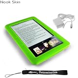 Kroo Nook Electronic Book Reader Slim Silicone Skin Case (Green) + Includes a 4-Inch eBigvalue Determination Hand Strap + Easy Travel Home Wall Charger