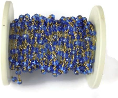 5 Feet Tanzanite Hydro Seed Beads Chain 3-4mm 24k Gold Plated Gemstone Beads