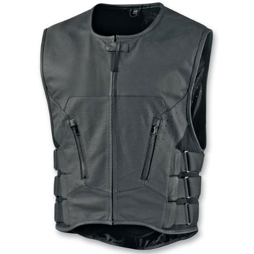 ICON REGULATOR STRIPPED 2011 LEATHER VEST BLACK SM/MD