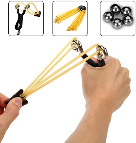 2 in 1 Kit Stainless Steel Outdoor Hunting Slingshot With 6-String Rubber Bands Chilhood Wonderful Memories (Black)