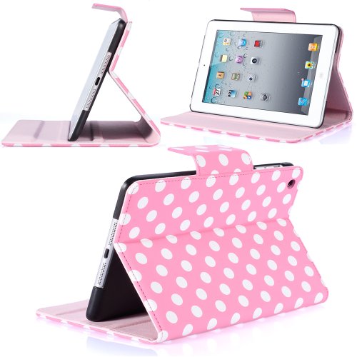iPad Mini 3 Case, i-Blason Dalmation Series Auto Wake / Sleep Smart Cover Book Shell Stand case Cover for Apple iPad Mini 7.9 Inch Wifi 3G 4G LTE with Built-in Stand Polka Dot Design (Pink /White)