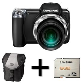 Olympus SP-810UZ Compact Digital Camera - Black + Case and 8GB Memory Card (14.0MP, 3.0 inch TFT, 36 x Wide Optical Zoom)