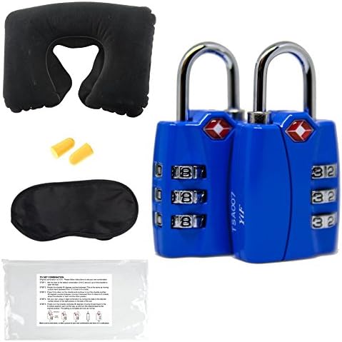 TSA Approved Luggage Locks (2 Pack Blue) Heavy Duty with Open Alert Indicator and Includes Travel Accessories Kit