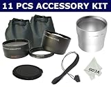 11 Pcs Kit for CANON POWERSHOT A650 IS A650IS, Includes: 58MM 2.0X High Definition Telephoto Lens + 0.45X Super Wide Angle with Macro + 2 Adapter Rings (52-58MM and 55-58MM) + 2 Deluxe Carry Cases + Caps (2 for each Lens-Front and Back) + Lens tube Adapter + Lens Cap + Super Cap Keeper + 1 Ultra Fine Microfiber Cleaning Cloth GOJA Logo.