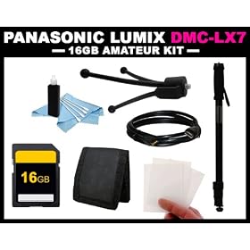 Accessory Bundle for Panasonic LUMIX DMC-LX7K, DMC-LX7W Digital Camera includes 16GB SD Card & Wallet + HDMI Cable + 6in Mini Tripod + 67in Monopod + Deluxe Camera Cleaning Kit
