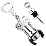 Corkscrew and Wine Stopper Set, Luxury Silver Wing Corkscrew Easy Open Wine Bottle Opener for Wine Enthusiast Waiters Bartenders