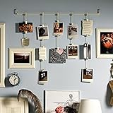 Wall Mount Hanging Photo Organizer Display Rail with Clips and Chains , White