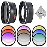 Lens and Filter Kit for NIKON D5100 D5000 D3200 D3100 D3000 D7000 - Includes: 52mm 2.0X Telephoto and 0.45X Wide Angle High Definition Lenses + 9 Pcs Gradual Color Filter Kit (Blue, Red, Yellow, Green, Orange, Purple, Grey, Pink and Coffee) + Premium MagicFiber Cleaning Cloth