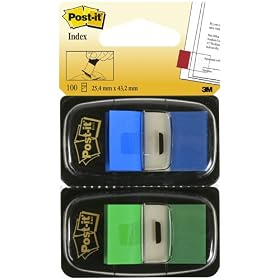 Post-it� Index Flags 25mm Blue & Green 2 x 50 Pk