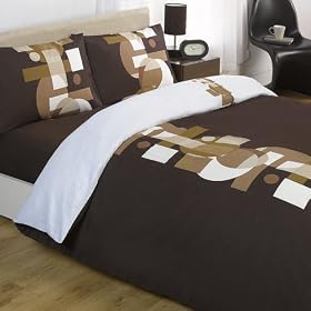 Denver Chocolate Brown & Beige Reversible Double Duvet Quilt Cover Bedding Set