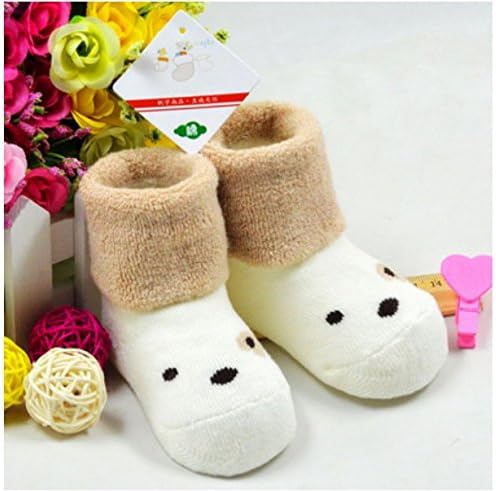 Come2Sell Cute Fall and winter thicker section 0-1 years old baby cotton socks,2 Pairs Pack,Dog logo,White