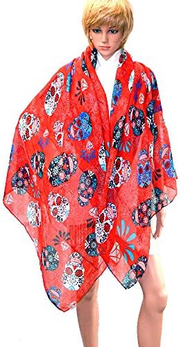 Sugar Skull Print Scarf/Shawl Wrap-OF0101 (Red)
