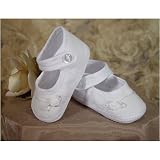 Christening Shoes ~ Girls Cotton Batiste Shoe Accented With Tiny Braid And Rosette
