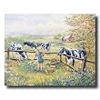 Country Cow Girl Cat Barn Folk Animal Picture Art Print
