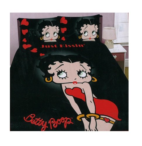 NEW BETTY BOOP BLACK KISSING DOUBLE DUVET COVER BEDDING QUILT SET