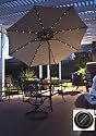 Solar Powered 9' Tan Patio Umbrella with Tilt 32 Super Bright LED Lights