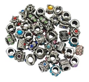 Ten (10) Pack of Assorted Antique Silver Rhinestone Charms and Spacer Beads. Fits Pandora, Biagi, Troll, Chamilla and Many Others.