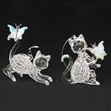 Club Pack of 12 Glittered Glass Cat with Butterfly Christmas