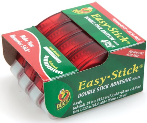 Duck Brand Easy-Stick Double Stick Adhesive Roller, 0.31-Inch x 255.6-Inches, 4-Pack of Rollers (280307)
