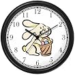 Easter Bunny with Easter Egg Basket Easter Theme Wall Clock by WatchBuddy Timepieces (Black Frame)