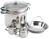 Prime Pacific 12 Quart Stainless Steel Pasta Cooker/Steamer with Glass Lid includes Bonus 2 Piece 12 Ounce Stainless Steel Individual Teapots