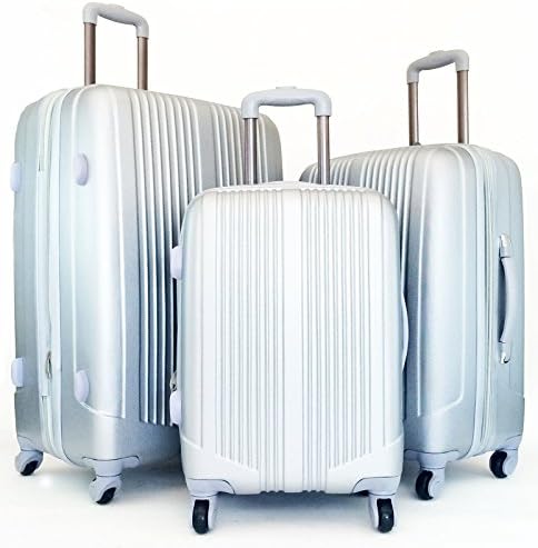 3pc Luggage Set Hardside Rolling 4 Wheel Spinner Upright Carry Travel ABS Silver