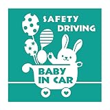 デザイン工房ＳＩＧＮＳ 車ステッカー Baby in car 9 綺麗にはがせる 車 ステッカー 兎 風船 ベビーカー ターコイズ