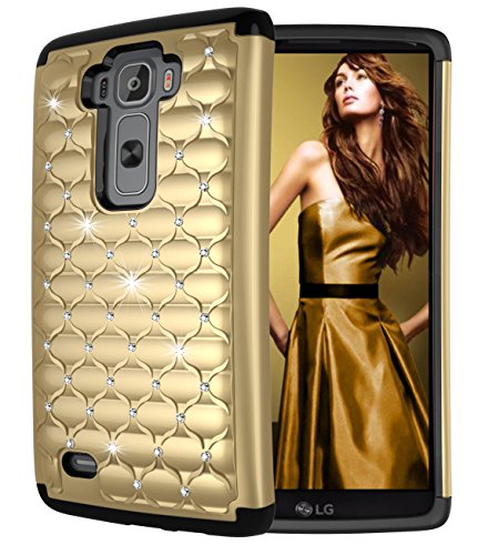 LG G Flex 2 Case, Style4U G Flex 2 Studded Rhinestone Crystal Bling Hybrid Armor Case Cover for LG G Flex 2 (2015 Release) with 1 Stylus [Gold / Black]