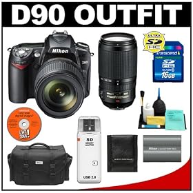 Nikon D90 Digital SLR Camera with 18-105mm DX VR + Nikon 70-300mm AF-S VR Zoom-Nikkor Lens + 16GB Card + Battery + Case + Cameta Bonus Accessory Kit