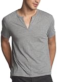 Converse by John Varvatos Men's Short Sleeve Eyelet Henley, Grey Heather, Medium