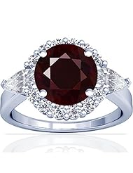 14K White Gold Round Cut Ruby Ring With Sidestones