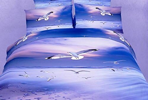 Bird In The SeaQueen Duvet Cover 4PCS Set 3D Twill Cotton Reactive Printing Bedding Set,Spring Celebrations Comforter Cover Set Queen Duvet Cover Queen Comforter Cover