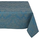Mahogany Peacock 60-Inch by 120-Inch Teal Tablecloth, Cotton Jacquard
