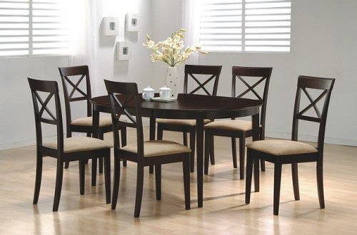 Childrens Toyshop  Kitchen & Housewares : 7 pc espresso finish dining room table set with solid hard woods and veneers