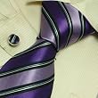 Purple Striped Tie for Men Indigo Stripes Gift Idea for Man Handmade Silk Neckties Cuff Links Set 6564
