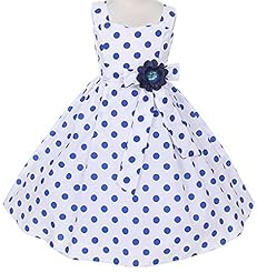 Girls Vintage Floral Print Polka Dot Print Cotton  Dress With a Ribbon  and a Sash 