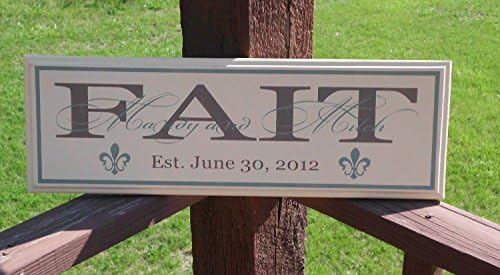 Custom Painted Wood Sign Family Name Established date Wedding Anniversary Plaque Board Housewarming Fleur de lis