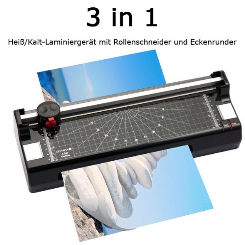 Laminiergerät mit Rollenschneider und Eckenrunder inklusive 100 Laminierfolien