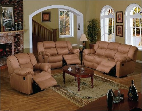 3pc Saddle Brown Microfiber Motion Recliner Loveseat Sofa Set