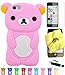 Bukit Cell ® Bundle - 4 Items: Bukit Cell ® BABY PINK 3D Teddy Bear Soft Silicone Case for iPhone 5C, Bukit Cell ® Cleaning Cloth, Screen Protector and Metallic Stylus Touch Pen with Anti Dust Plug