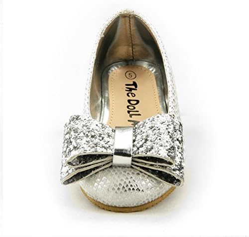 Baby Girl's Dress Party Shoes Sparkly Big Bow Slip on Silver Toddler Size 5
