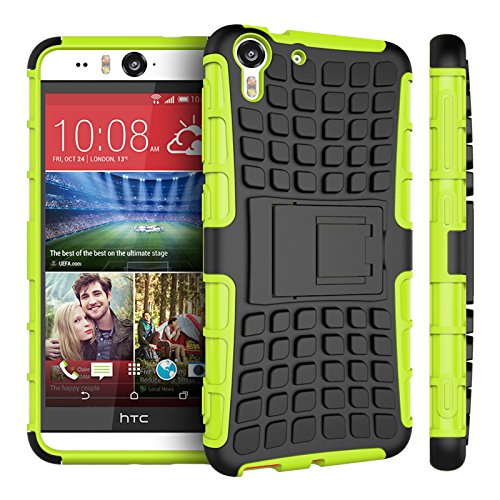 HTC Desire Eye Case,Mama Mouth Shockproof Heavy Duty Combo Hybrid Rugged Dual Layer Grip Cover with Kickstand For HTC Desire Eye (With 4 in 1 Free Gift Packaged:Black Stylus Touch Pen,Black Silicone Fish Headset Wrap,Black Micro USB Port Anti Dust Plugs,Black 3.5mm Headphone Jack Anti Dust Plugs), Green